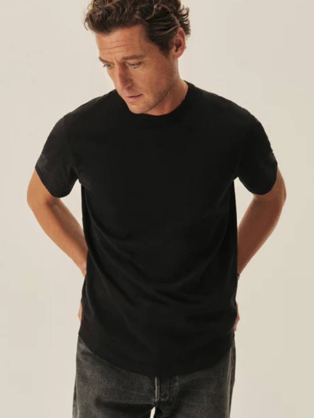 BUCK MASON Slub Curved Hem T Shirt XL Black Crew Short Sleeve Cotton Made In USA